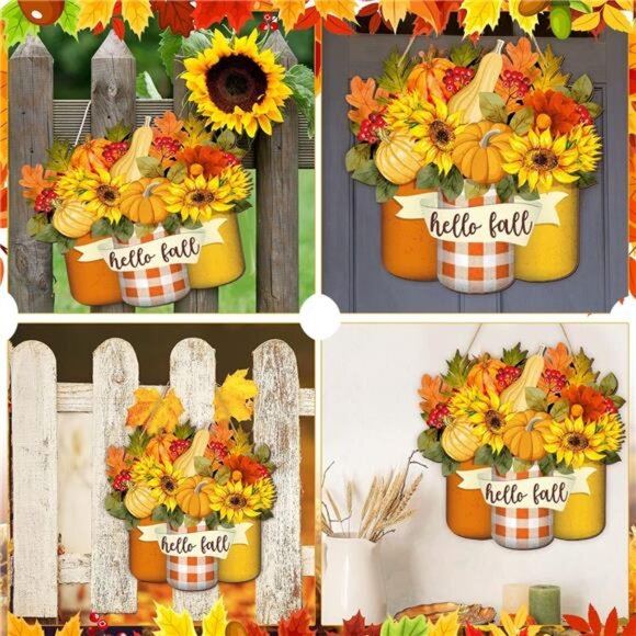 Thanksgiving Welcome Sign Fall Wall Art Wood Autumn Maple Door Decor - Picture 6 of 7